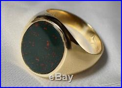 Vintage 10k Yellow Gold NATURAL SPECKLED Oval BLOODSTONE Men's Ring Free Ship