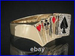 Vintage 10k Yellow Gold Natural Diamond Poker Mens Band Ring 5.4g i11249