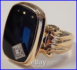 Vintage 10k Yellow Gold Onyx & Diamond Mens Ring Stunning Design! Sz 9.5