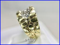 Vintage 10k Yellow Gold Round Natural Diamond Gold Nugget Mens Ring