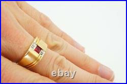 Vintage 10k Yellow Gold Ruby And Diamond Mens Ring Size 10.5