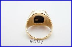 Vintage 10k Yellow Gold Signet Initial K Black Onyx Diamond Mens Ring Size 9.5