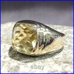Vintage 10k Yellow Gold with Cushion-Cut Citrine Handmade Men's Ring