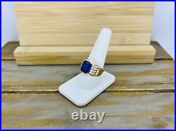 Vintage 10kt Solid Yellow Gold 6.44ct Rectangle Cut Lab Created Sapphire Ring