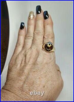 Vintage 10kt Yellow Gold Sardonyx LOOM Encrusted Men's Ring 8 Grams Size 15