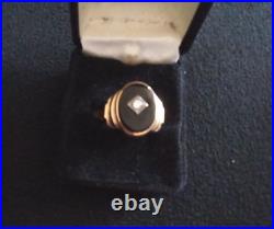 Vintage 12k Gold Men's Ring onyx with Diamond Size 9