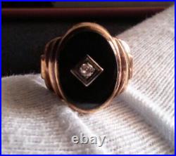 Vintage 12k Gold Men's Ring onyx with Diamond Size 9