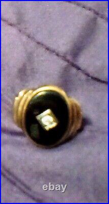 Vintage 12k Gold Men's Ring onyx with Diamond Size 9