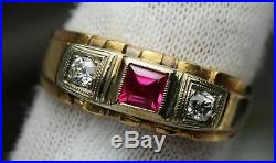 Vintage 14KT Gold Ruby Diamond Men's Ring
