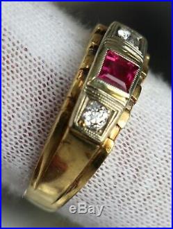 Vintage 14KT Gold Ruby Diamond Men's Ring