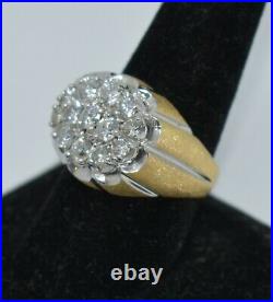 Vintage 14KT Yellow Gold Mens Ring 2.0 ct diamond cluster 13 round size 9.5