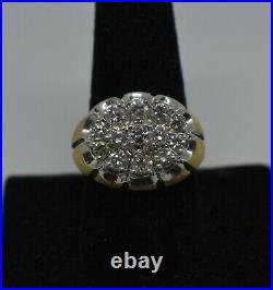 Vintage 14KT Yellow Gold Mens Ring 2.0 ct diamond cluster 13 round size 9.5
