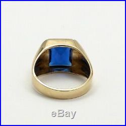 Vintage 14K Gold Blue Sapphire September Birthstone Mens Ring Sz 10