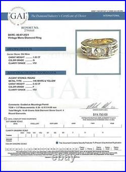 Vintage 14K Gold Diamond Men's Ring Center Old Mine Cut=1.05 G-VS1 Value=$19,750