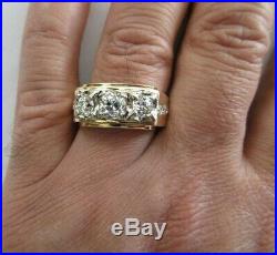 Vintage 14K Gold Diamond Men's Ring Old Mine Cut Diamonds=3.05 F-VS Value=$24K+