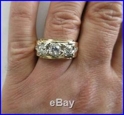 Vintage 14K Gold Diamond Men's Ring Old Mine Cut Diamonds=3.05 F-VS Value=$24K+