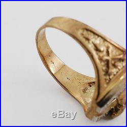 Vintage 14K Gold Horse Head in Good Luck Horseshoe Motif Diamond Men's Ring Sz10