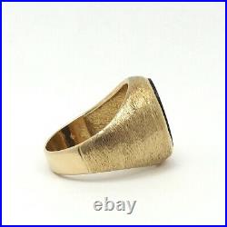 Vintage 14K Gold Oval Black Onyx Mens Ring