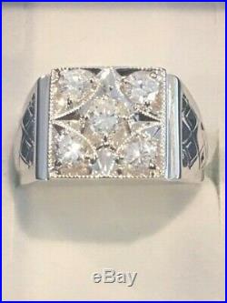 Vintage 14K Solid White Gold 1.00ct Diamond Mens Ring Size-9 9.6 grams