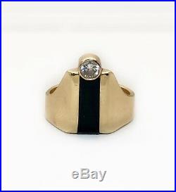 Vintage 14K Solid Yellow Gold Diamond & Black Onyx Men's Ring 9.5 Grams VS2, H