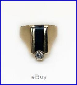 Vintage 14K Solid Yellow Gold Diamond & Black Onyx Men's Ring 9.5 Grams VS2, H
