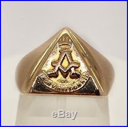 Vintage 14K Solid Yellow Gold Freemason Mens Pinky Ring Mors Vincit Omnia