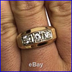 Vintage 14K Solid Yellow Gold Mens Vs-Si. 75ct Diamond Engagement Ring Sz 11.25