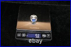 Vintage 14K White Gold Diamond Natural 6ct Blue Star Sapphire Mens Ring
