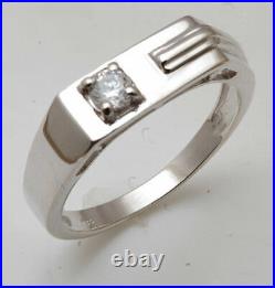 Vintage 14K White Gold Over Simulated Diamond Excellent Men's Pinky Ring