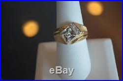 Vintage 14K White & Yellow Gold and Diamond Mid Century Style Men's Ring. 25 TCW