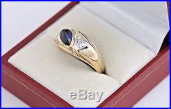Vintage 14K YG Blue Gemstone & Diamond Ring Old Euro 1/4 Ct Gold Band Mens Gents