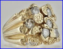 Vintage 14K Yellow Gold 1.25 CTTW Diamond Nugget Style Mens Ring Size 8 3/4