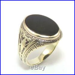 Vintage 14K Yellow Gold Black Onyx Men's Ring Size 10