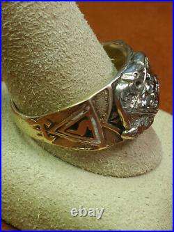 Vintage 14K Yellow Gold & Diamond 32 Degree Masonic Ring Size 14
