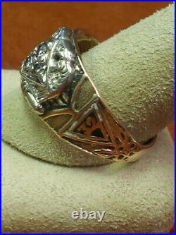 Vintage 14K Yellow Gold & Diamond 32 Degree Masonic Ring Size 14