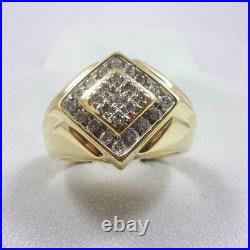 Vintage 14K Yellow Gold Finish 2.30CT Round Cut Diamond Engagement Men's Ring
