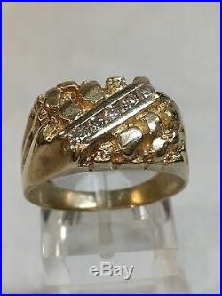 Vintage 14K Yellow Gold Men's Nugget 5 Stones Diamond Ring 1/4 CTW Sz 9.75