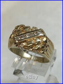 Vintage 14K Yellow Gold Men's Nugget 5 Stones Diamond Ring 1/4 CTW Sz 9.75