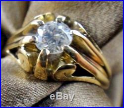 Vintage 14K Yellow Gold Men's OLD MINORS CUT Diamond Solitaire Ring Band