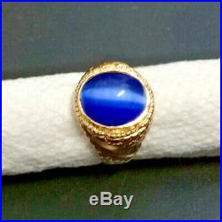Vintage 14K Yellow Gold Men's Ring with Large Blue Star Sapphire Stone Size 10