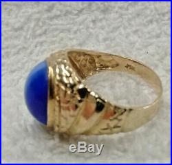 Vintage 14K Yellow Gold Men's Ring with Large Blue Star Sapphire Stone Size 10