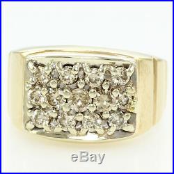Vintage 14K Yellow Gold Mens 1 CT Natural DIAMOND CLUSTER RING 8.6 gr Size 9.25