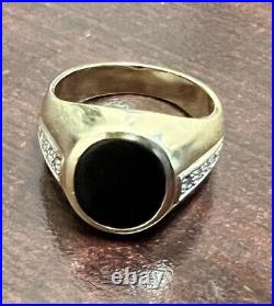 Vintage 14K Yellow Gold Mens BLACK ONYX and DIAMOND Ring Size 10