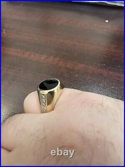 Vintage 14K Yellow Gold Mens BLACK ONYX and DIAMOND Ring Size 10