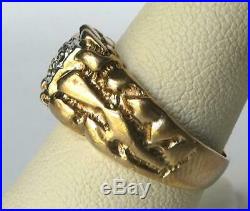 Vintage 14K Yellow Gold Mens Womens Diamond Nugget Pinky Ring 4.1 gr Size 7.25