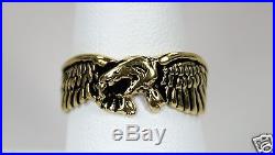 Vintage 14K Yellow Gold Mens Womens Unisex Ring 3-D Flying Eagle Figural Band