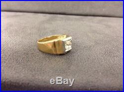 Vintage 14K Yellow Gold Old Mine Cut Solitaire Diomand Mens Pinky Ring