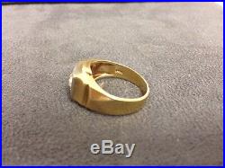 Vintage 14K Yellow Gold Old Mine Cut Solitaire Diomand Mens Pinky Ring