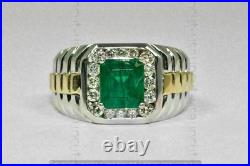Vintage 14K Yellow Gold Over 3. Ct Green Emerald & simulated Diamond Ring