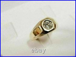 Vintage 14K Yellow Gold Over Men's 1.00CT Round Cut Diamond Solitaire Pinky Ring